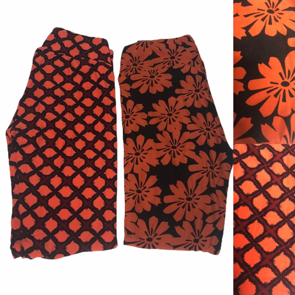 Lularoe Bundle 2 Pairs Orange Patterned Os Legging - image 1